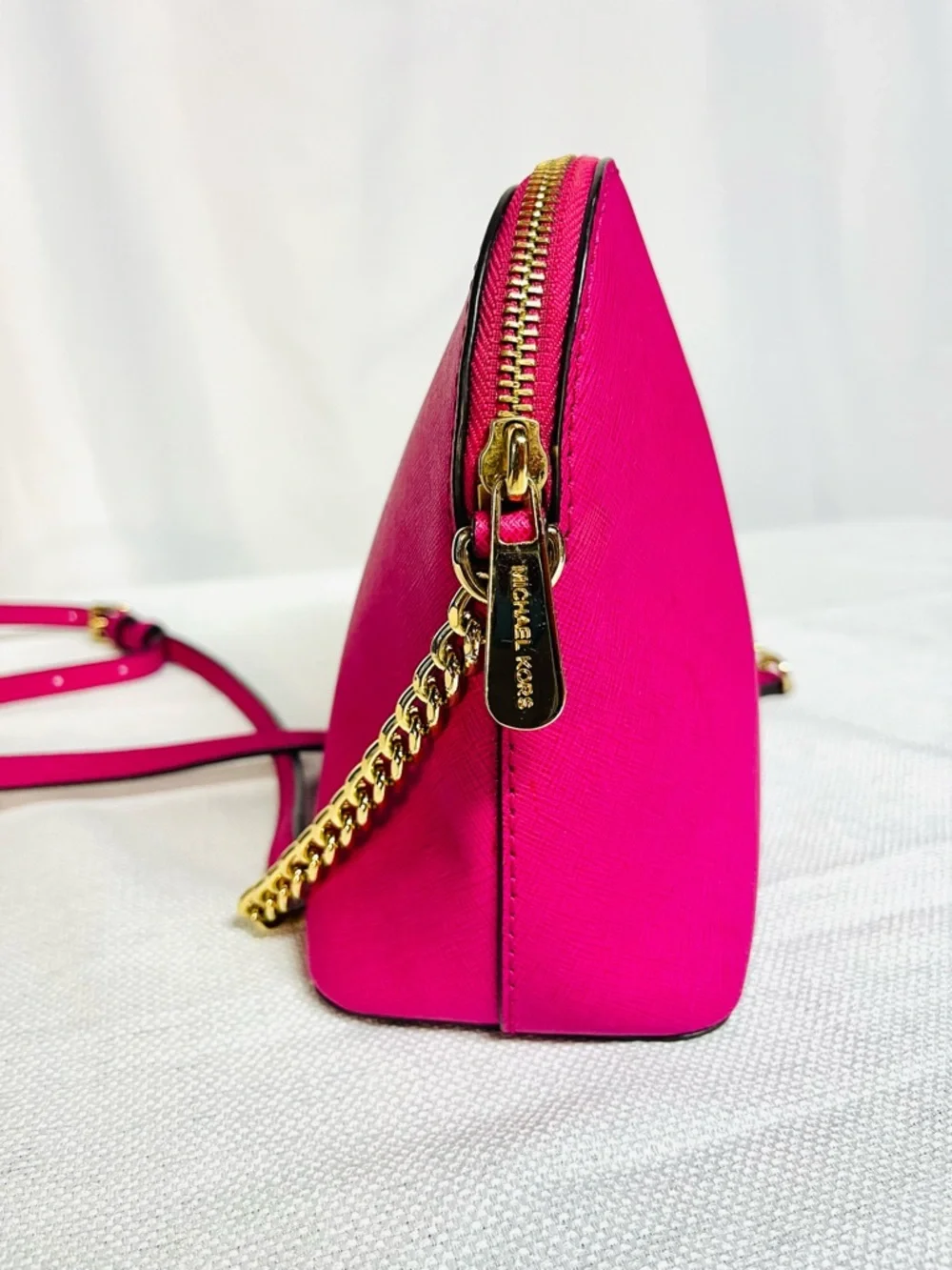 Michael Kors Fuchsia Pink Saffiano Leather Crossbody with Chain & Leather Strap - Picture 5 of 11
